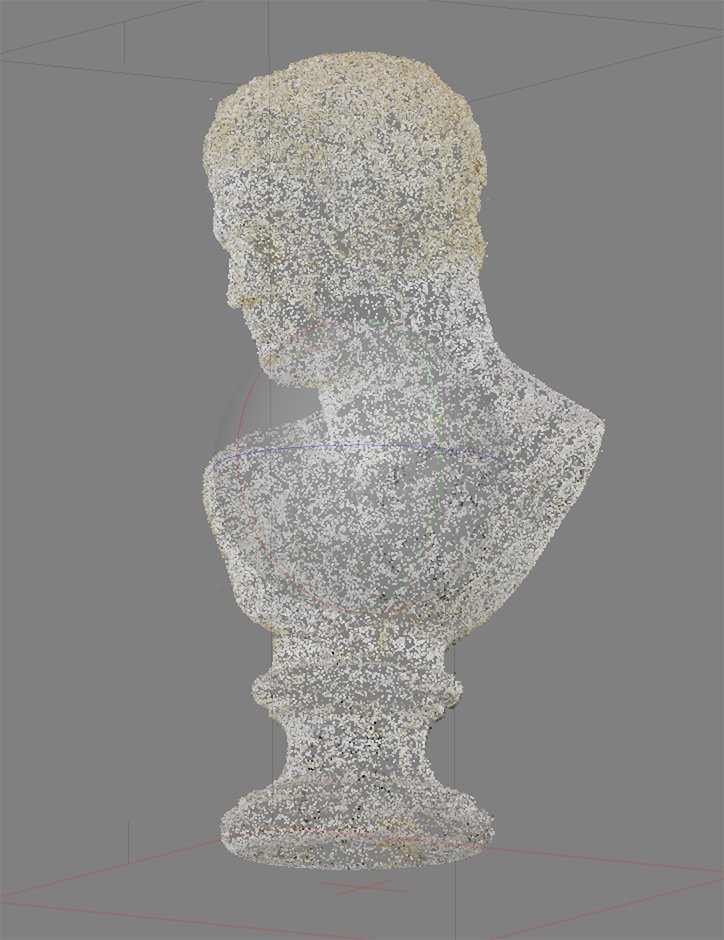 Nube de puntos dispersa de un busto masculino de yeso obtenida mediante fotogrametría